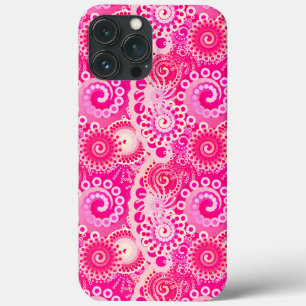 Fractal zwenkpatroon, schaduwen van fuchsia roze iPhone 13 pro max hoesje