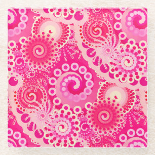 Fractal zwenkpatroon, schaduwen van fuchsia roze glazen onderzetter