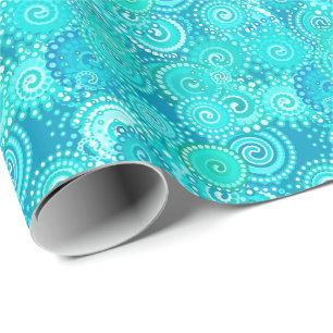 Fractal zwenkpatroon, schaduwen van oceaanblauw cadeaupapier