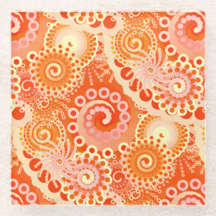 Fractal zwenkpatroon, schoppen van koraal sinaasap glazen onderzetter