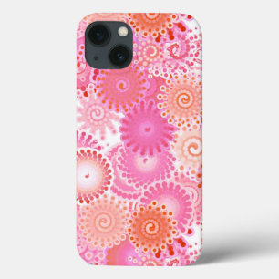 Fractal zwenkpatroon, schoppen van roze en koraal iPhone 13 hoesje