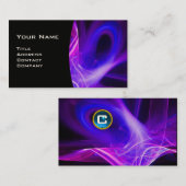 FRACTAL ZWIRL GEM MONOGRAM zwart wit blauw roze Visitekaartje (Voorkant / Achterkant)