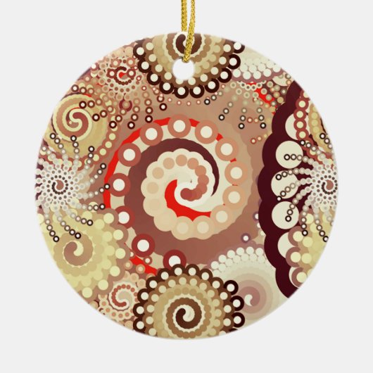 Fractal zwirl patroon, chocolade en room keramisch ornament (Voorkant)
