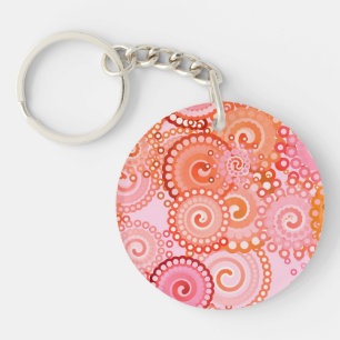Fractal zwirl patroon, koraal en roze sleutelhanger