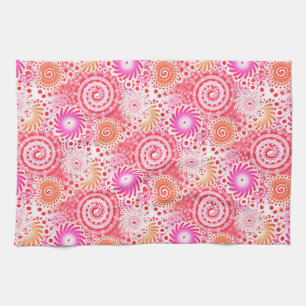 Fractal zwirl patroon, koraal, roze en crème theedoek