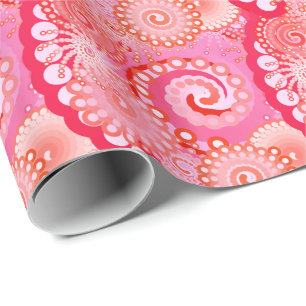 Fractal zwirl patroon, roze, fuchsie, koraal cadeaupapier