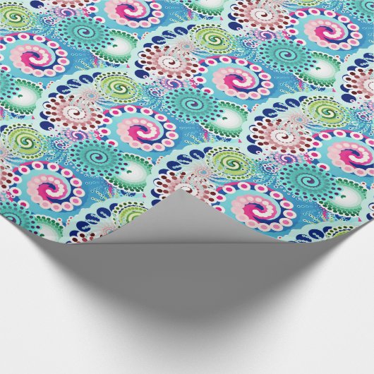 Fractal zwirl patroon, turkooizen, roze, multi cadeaupapier (Hoek)