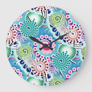 Fractal zwirl patroon, turkooizen, roze, multi grote klok