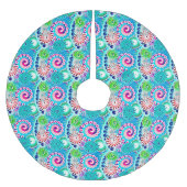Fractal zwirl patroon, turkooizen, roze, multi kerstboom rok (Voorkant)