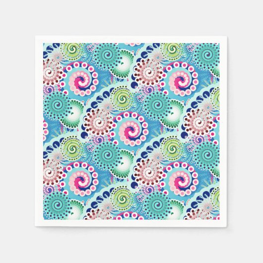 Fractal zwirl patroon, turkooizen, roze, multi servet (Voorkant)