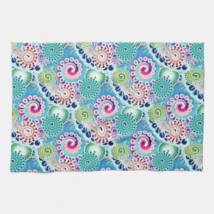 Fractal zwirl patroon, turkooizen, roze, multi theedoek