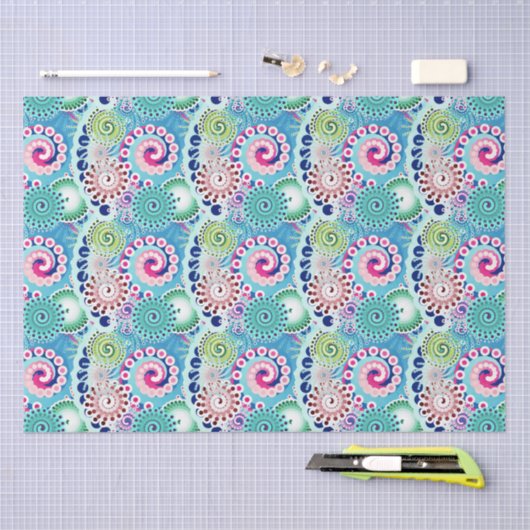 Fractal zwirl patroon, turkooizen, roze, multi tissuepapier (Craft)