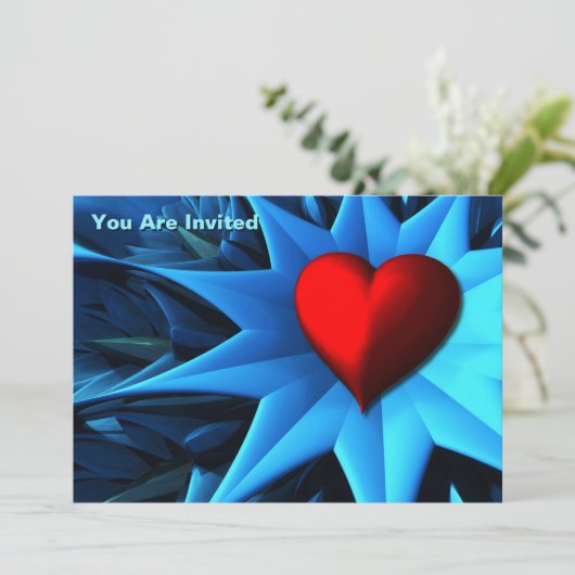 Fractale Blauwe Hart Bloem Kaart (Staand voorkant)