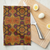 Fractale bloei in herfstkleuren theedoek (Quarter Fold)