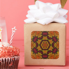 Fractale bloei in herfstkleuren vierkante sticker