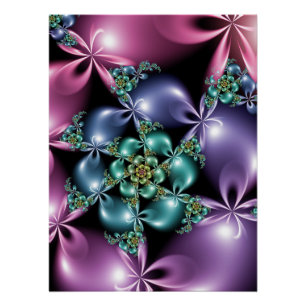 Fractale Bloem Abstract Lichtgevend Bloemendesign Perfect Poster