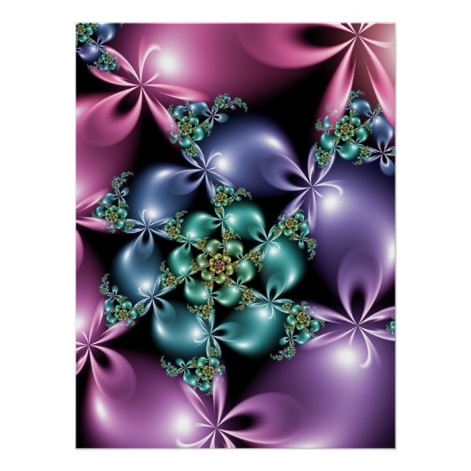 Fractale Bloem Abstract Lichtgevend Bloemendesign Perfect Poster (Voorkant)