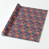 Fractale Fantasie Bloemen Cadeaupapier (Uitgerold)