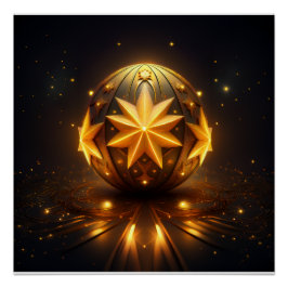 Fractale Fantasie Bronzen Bol Gouden Sterren  Perfect Poster