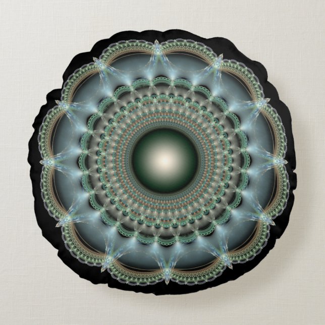 Fractale glanzende mandala rond kussen (Voorkant)