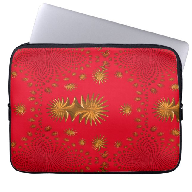 fractale gouden sterren, rode achtergrond laptop sleeve (Voorkant)
