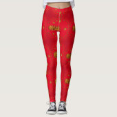 fractale gouden sterren, rode achtergrond leggings (Voorkant)