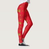 fractale gouden sterren, rode achtergrond leggings (Rechts)