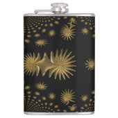 fractale gouden sterren, zwarte achtergrond heupfles (Voorkant)