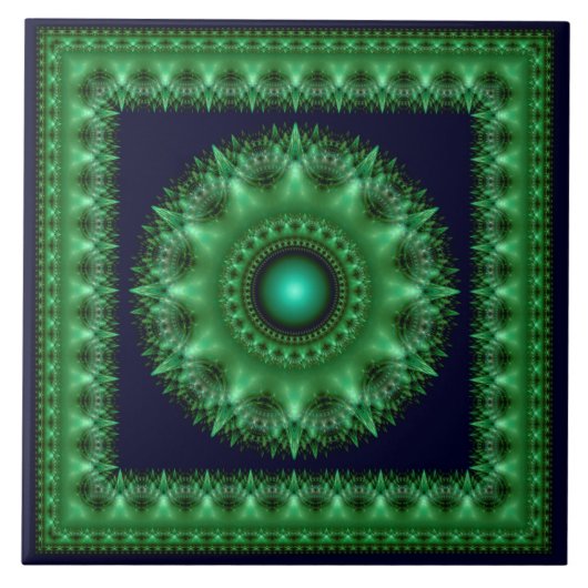Fractale groene briljante omrande mandala tegeltje (Voorkant)