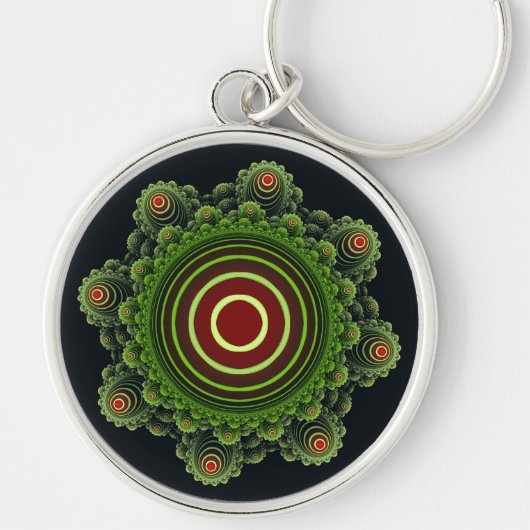 Fractale groene feeënornament sleutelhanger (Voorkant)