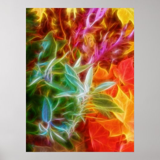 Fractale herfstbladeren regenboog poster (Voorkant)