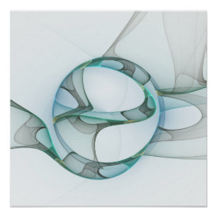 Fractale kunst blauw turquoise grijs abstracte ele poster
