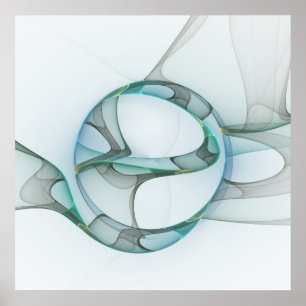Fractale kunst blauw turquoise grijs abstracte ele poster