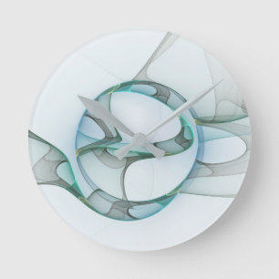 Fractale kunst blauw turquoise grijs abstracte ele ronde klok