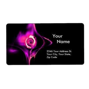 FRACTALE ROOS 1 Roze Fuchsia Paars Black Etiket