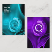 FRACTALE ROOS 4 MONOGRAM helder blauw paars zwart Visitekaartje (Voorkant / Achterkant)