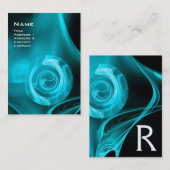 FRACTALE ROOS 4 MONOGRAM helderblauw zwart wit Visitekaartje (Voorkant / Achterkant)