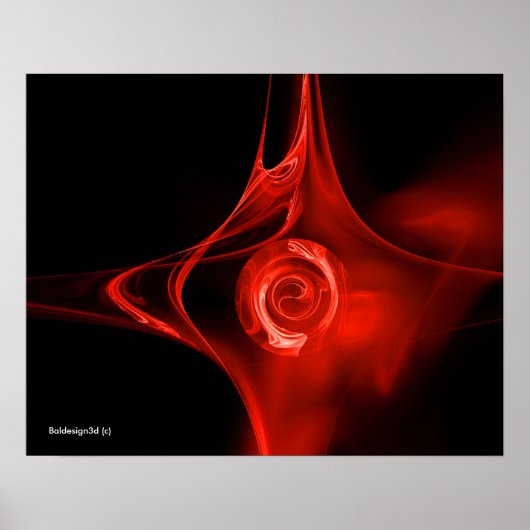 FRACTALE ROOS ,rood ,zwart Poster (Voorkant)