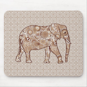 Fractale spiraal olifant - bruin en taupe muismat