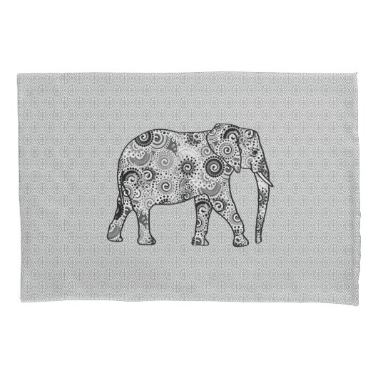 Fractale spiraal olifant - grijs, zwart en wit kussensloop (Voorkant)