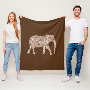 Fractale spiraal olifant, koffie bruin en beige fleece deken