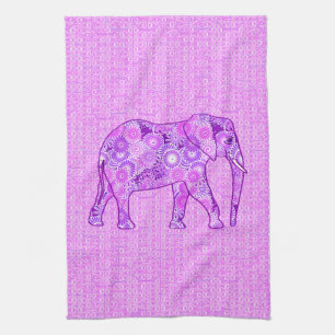 Fractale spiraal olifant - paars en orchidee theedoek