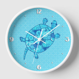 Fractale spiraal schildpad - kobalt en turquoise b