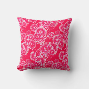 Fractale spiraalpatroon, fuchsia roze en wit kussen