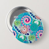 Fractale spiraalpatroon, turquoise, roze, multi ronde button 7,6 cm (Voorkant /achterkant)