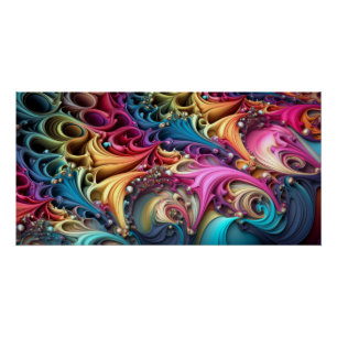 Fractale stijl kleurrijke 3D krullen Perfect Poster