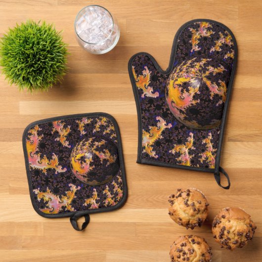 Fractale vuurstorm bol ovenwant & pannenlap set (Top down)