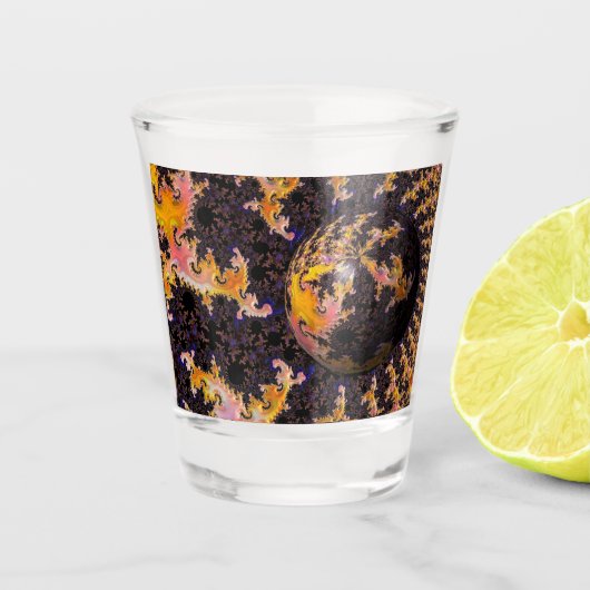 Fractale vuurstorm bol shot glas (Voorkant)