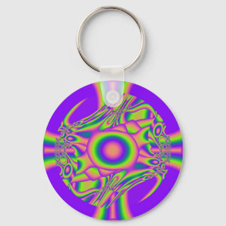 Fractale warp paars groen psychedelisch sleutelhanger