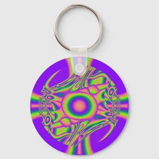 Fractale warp paars groen psychedelisch sleutelhanger (Voorkant)